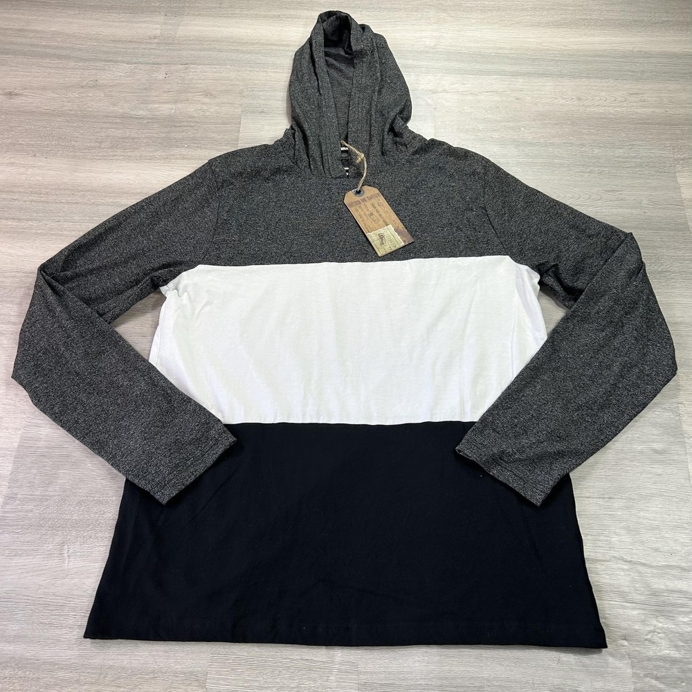 NEW‎ Hudson & Barrow Hoodie Shirt Mens Large Gray White Lightweight Pullover